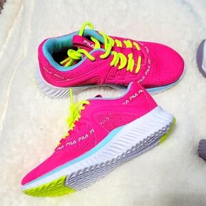 Fila Hot Pink and Neon Yellow Athletic Shoes